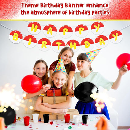 Pre-strung Red and White Birthday Banner Anime Theme Sign Circle Paper Garland Cartoon Party Supplies Decorations for Kids Girls Boys -
