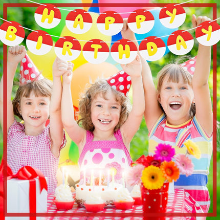 Pre-strung Red and White Birthday Banner Anime Theme Sign Circle Paper Garland Cartoon Party Supplies Decorations for Kids Girls Boys -