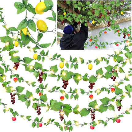 5 Pcs Sukkot Fruits Hanging Banner with LED Lights Decoration Sukkah Decorations Fruit Garland Indoor Outdoor Decor Party Supplies for Jewish Holiday -