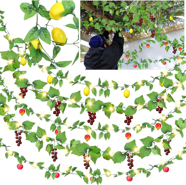 5 Pcs Sukkot Fruits Hanging Banner with LED Lights Decoration Sukkah Decorations Fruit Garland Indoor