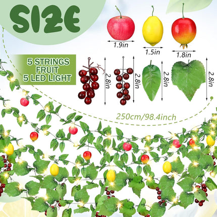5 Pcs Sukkot Fruits Hanging Banner with LED Lights Decoration Sukkah Decorations Fruit Garland Indoor Outdoor Decor Party Supplies for Jewish Holiday -