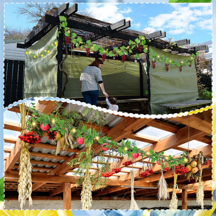 5 Pcs Sukkot Fruits Hanging Banner with LED Lights Decoration Sukkah Decorations Fruit Garland Indoor Outdoor Decor Party Supplies for Jewish Holiday -