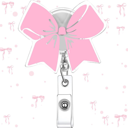 Pink Bow Badge Reel Cute Retractable ID Holder Clip Accessories for Nurses' Day Gift Nurse Office Student Teacher Doctor Coworker Employee CNA RN MA LPN Medical(1 Pcs) -