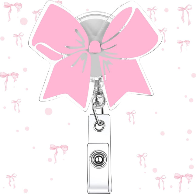 Pink Bow Badge Reel Cute Retractable ID Holder Clip Accessories for Nurses' Day Gift Nurse Office (1