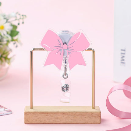 Pink Bow Badge Reel Cute Retractable ID Holder Clip Accessories for Nurses' Day Gift Nurse Office Student Teacher Doctor Coworker Employee CNA RN MA LPN Medical(1 Pcs) -