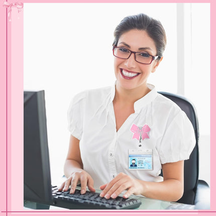 Pink Bow Badge Reel Cute Retractable ID Holder Clip Accessories for Nurses' Day Gift Nurse Office Student Teacher Doctor Coworker Employee CNA RN MA LPN Medical(1 Pcs) -