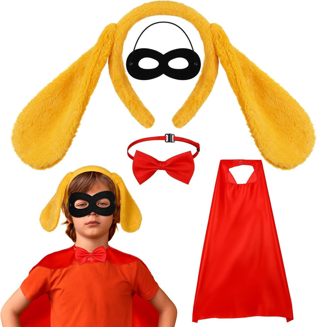 5 Pcs Cat Costume Kids Hero Theme Cosplay Include Ear Headband Nose Gloves Capes Masks Yellow Red