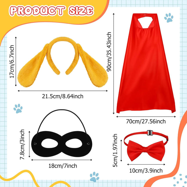 5 Pcs Cat Costume Kids Hero Theme Cosplay Include Ear Headband Nose Gloves Capes Masks Yellow Red – product detail
