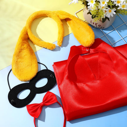 5 Pcs Cat Costume Kids Hero Theme Cosplay Include Ear Headband Nose Gloves Capes Masks Yellow, Red -