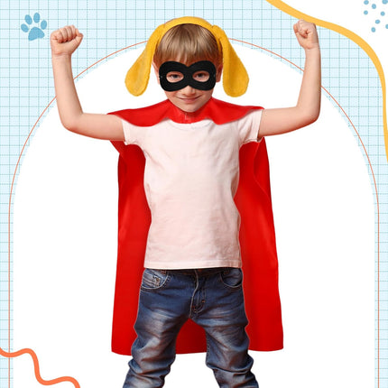 5 Pcs Cat Costume Kids Hero Theme Cosplay Include Ear Headband Nose Gloves Capes Masks Yellow, Red -