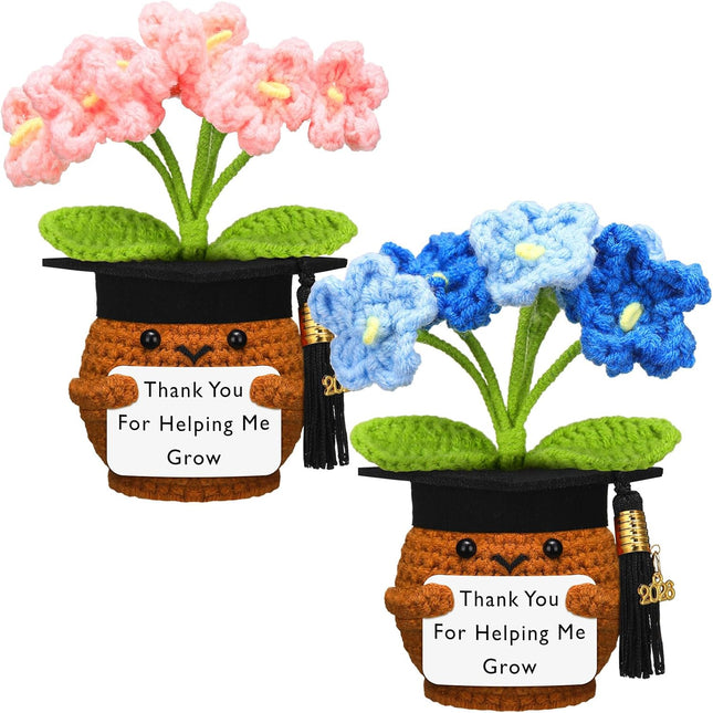 Teacher Appreciation Gifts Thank You for Helping Me Grow Handmade Crochet Flower Inspirational in Pink, Blue