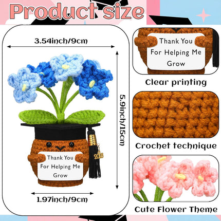 Teacher Appreciation Gifts, Thank You for Helping Me Grow Handmade Crochet Flower, Inspirational Support Flowers 2026 End of Year Graduation Gifts Women(2 Pcs,Pink,Blue) Pink,blue -