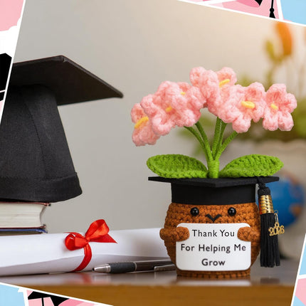 Teacher Appreciation Gifts, Thank You for Helping Me Grow Handmade Crochet Flower, Inspirational Support Flowers 2026 End of Year Graduation Gifts Women(2 Pcs,Pink,Blue) Pink,blue -