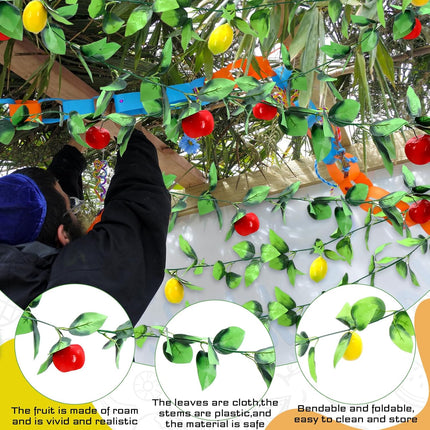 4 Pcs Sukkot Sukkah Decorations Apple Etrog Garland Fruits Hanging Banner Jewish Holiday Celebration Party Supplies -