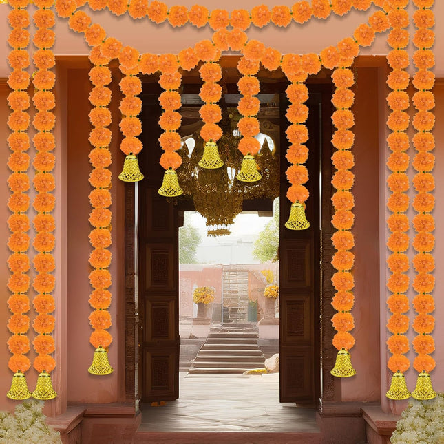 10 Pcs Marigold Garland for Diwali Decoration Pooja Items Indian 5 Feet Long Artificial Flowers in Orange
