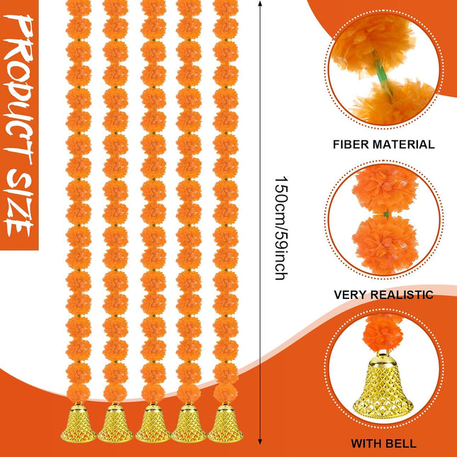 10 Pcs Marigold Garland for Diwali Decoration Pooja Items Indian 5 Feet Long Artificial Flowers – product detail
