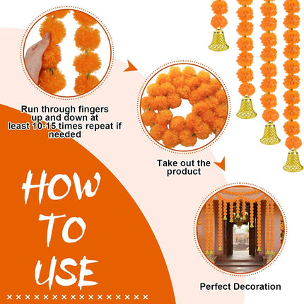 10 Pcs Marigold Garland for Diwali Decoration Pooja Items Indian 5 Feet Long Artificial Flowers Pooj Dia De Los Muertos Varalakshmi Day of The Dead(Orange) Orange -