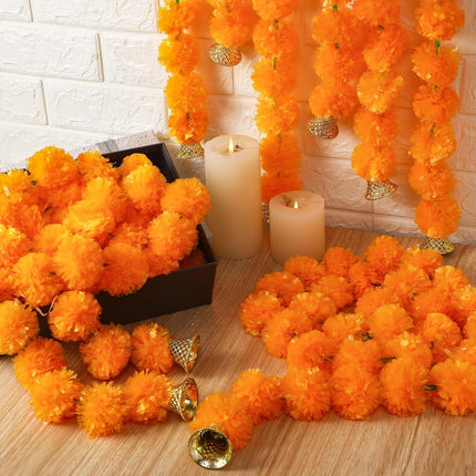 10 Pcs Marigold Garland for Diwali Decoration Pooja Items Indian 5 Feet Long Artificial Flowers Pooj Dia De Los Muertos Varalakshmi Day of The Dead(Orange) Orange -