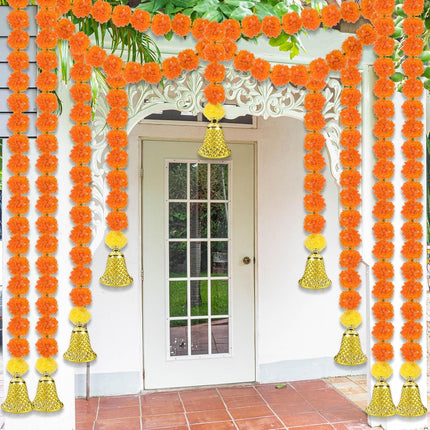 10 Pcs Marigold Garland for Diwali Decoration Pooja Items Indian 5 Feet Long Artificial Flowers Pooj Dia De Los Muertos Varalakshmi Day of The Dead(Orange) Orange -