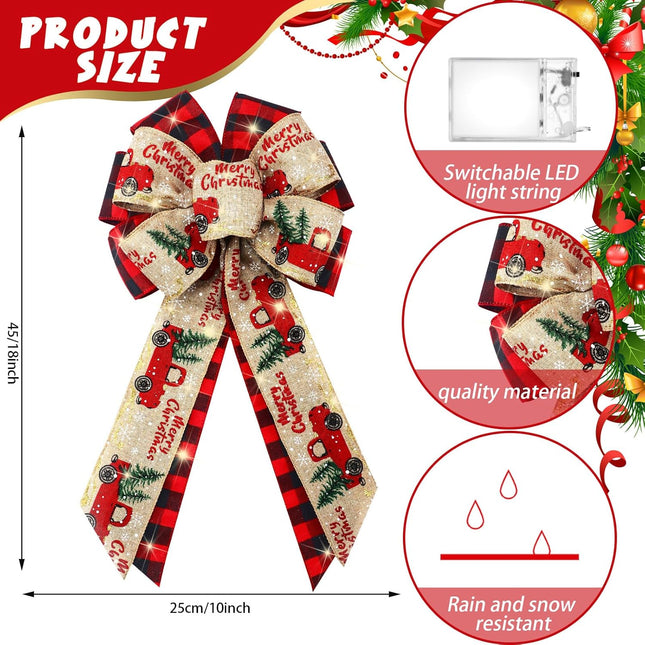 4 Pcs 10 x 18 Inch Christmas Buffalo Plaid LED Wreath Bow Burlap Red Black