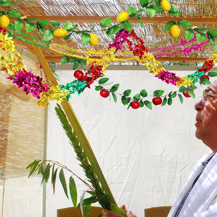 Wavwav 4 Pcs Sukkot Fruit Hanging Banner Decoration Apple & Etrog Foil Garland Indoor/Outdoor Decor Party Supplies for Sukkah -