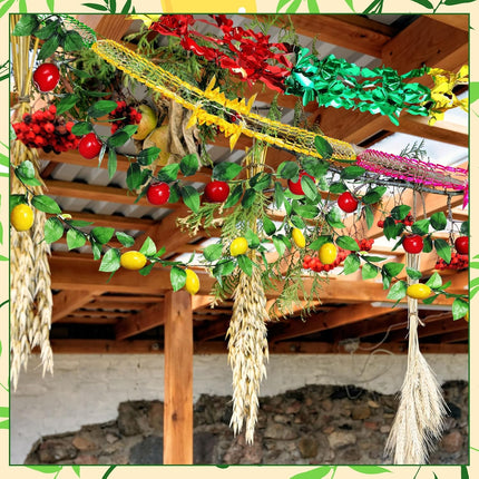 Wavwav 4 Pcs Sukkot Fruit Hanging Banner Decoration Apple & Etrog Foil Garland Indoor/Outdoor Decor Party Supplies for Sukkah -