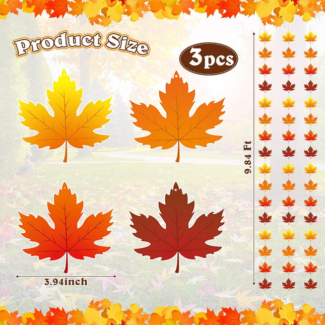 3 Pcs 9.8 ft Fall Leaves Hanging Thanksgiving Decorations Total 30 Maple Artificial Autumn Garland Decor – product detail