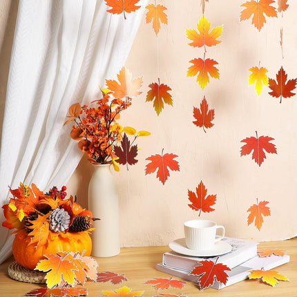 3 Pcs 9.8 ft Fall Leaves Hanging Thanksgiving Decorations, Total 30 Maple Artificial Autumn Garland Decor for Home Garden Office Wall Supply -