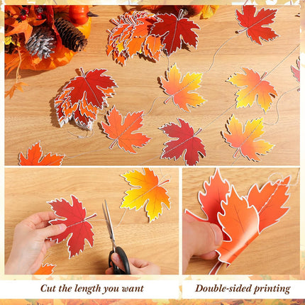 3 Pcs 9.8 ft Fall Leaves Hanging Thanksgiving Decorations, Total 30 Maple Artificial Autumn Garland Decor for Home Garden Office Wall Supply -