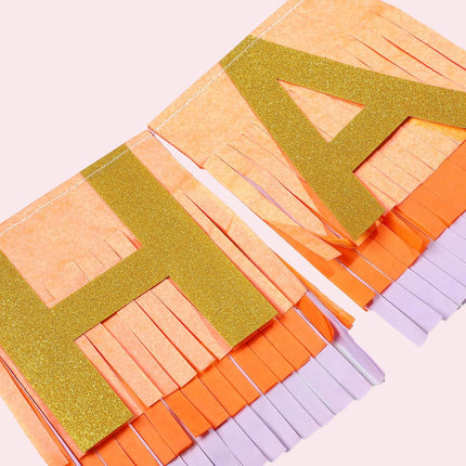 Happy Birthday Decor Pink Orange Banner Glitter Fringe Garland with Gold Letter Sign No DIY Decorations for Women Party Backdrop Wall Supplies -
