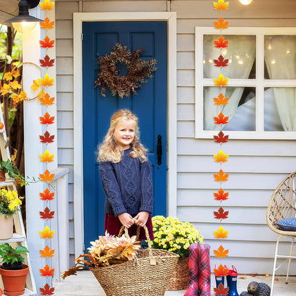 2 Pcs 9.8 ft Fall Maple Leaf Garland Artificial Autumn Decor Hanging for Thanksgiving Home Garden Office -