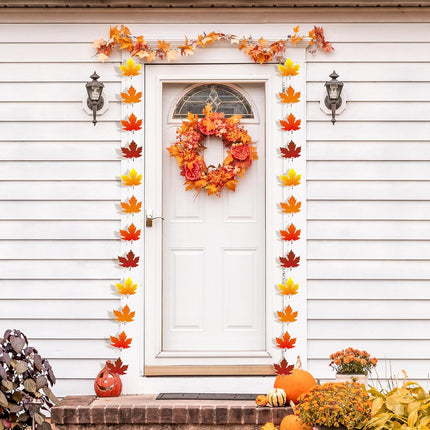 2 Pcs 9.8 ft Fall Maple Leaf Garland Artificial Autumn Decor Hanging for Thanksgiving Home Garden Office -