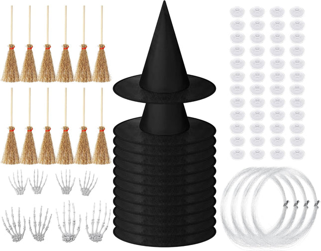 32 Pcs Halloween Hanging Decorations Set Floating Witch Brooms Hat Skeleton Hands Wizard Straw Broom – product detail