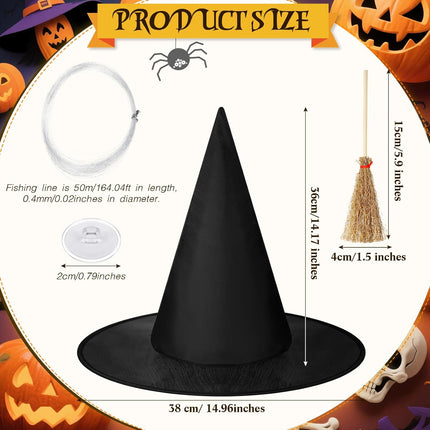 32 Pcs Halloween Hanging Decorations Set, Floating Witch Brooms Hat Skeleton Hands Wizard Straw Broom Accessories for Party Favors Birthday DIY Crafts -