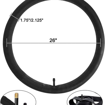 Bike Tube 26 x 1.95 Standard (32mm) Schrader Valve Inch with 2 Tire Levers & 6 Adhesive Patches Bicycle 1.75 to 2.125 (2-Pack 32mm) -