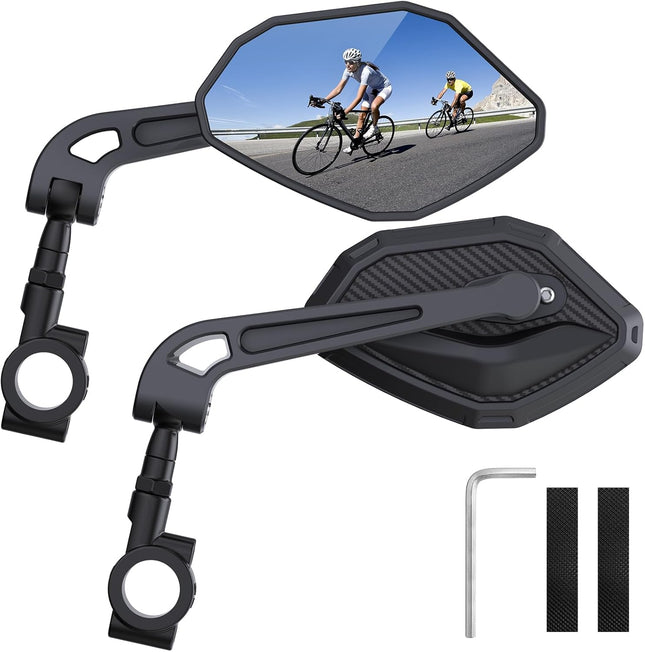Adjustable Handlebar Bike Mirror- Anti-Slip Pads & Installation Wrench 360 Degree Rotatable HD (1