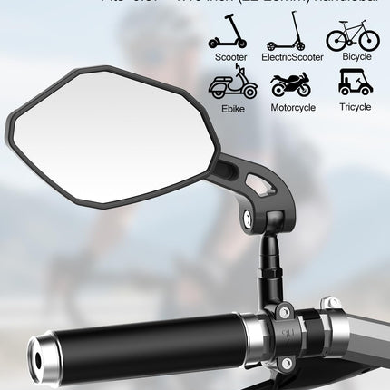 Adjustable Handlebar Bike Mirror- Anti-Slip Pads & Installation Wrench, 360° Rotatable HD Shatterproof Glass Electric Mirrors, Fit for Mountain/E-Bikes/Road Bikes (1 Pair) -
