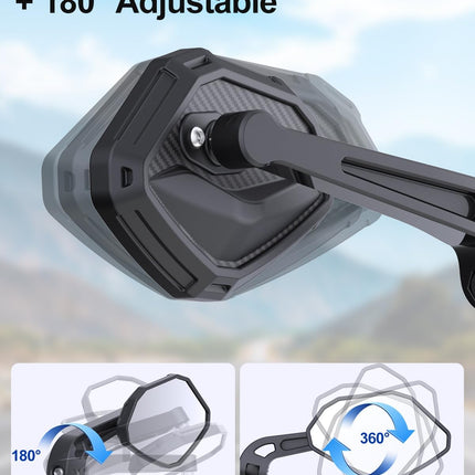 Adjustable Handlebar Bike Mirror- Anti-Slip Pads & Installation Wrench, 360° Rotatable HD Shatterproof Glass Electric Mirrors, Fit for Mountain/E-Bikes/Road Bikes (1 Pair) -