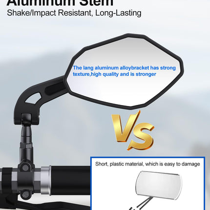 Adjustable Handlebar Bike Mirror- Anti-Slip Pads & Installation Wrench, 360° Rotatable HD Shatterproof Glass Electric Mirrors, Fit for Mountain/E-Bikes/Road Bikes (1 Pair) -
