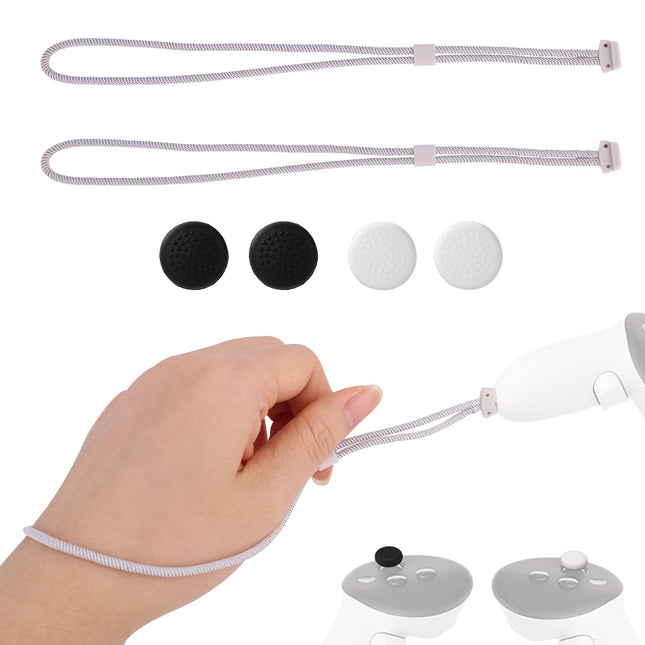 2pcs VR Controller Wrist Straps Compatible with Meta Quest 3/3S Adjustable Hand Strap Thumbstick Grip Caps