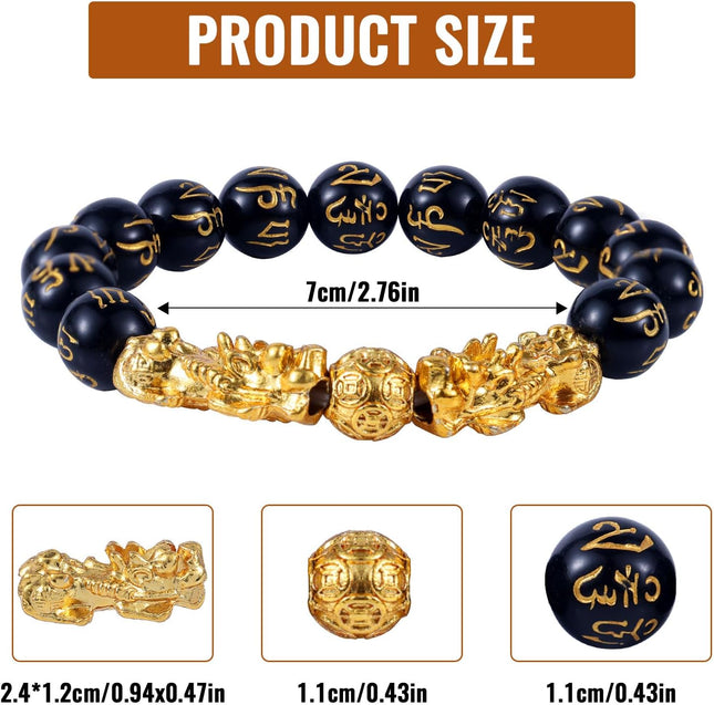 3pcs Wealth Bracelets Imitation Obsidian Good Luck Bracelet with Chinese Mythical Beasts Charms – product detail