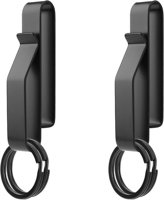 2pcs Heavy Duty Belt Key Holder Fast Release Steel Tactical Holder Clip with 4pcs Rings Fits Belts for