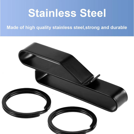 2pcs Heavy Duty Belt Key Holder, Fast Release Steel Tactical Holder Clip with 4pcs Rings Fits Belts for Police Firefighters -