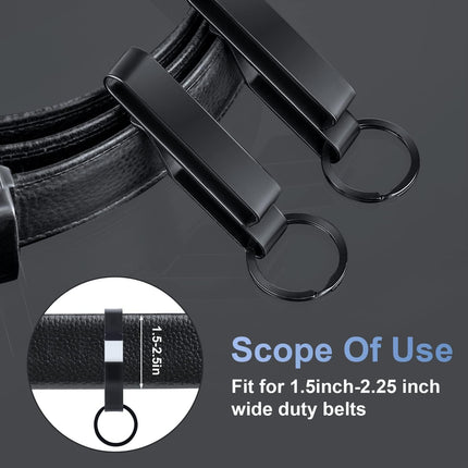 2pcs Heavy Duty Belt Key Holder, Fast Release Steel Tactical Holder Clip with 4pcs Rings Fits Belts for Police Firefighters -
