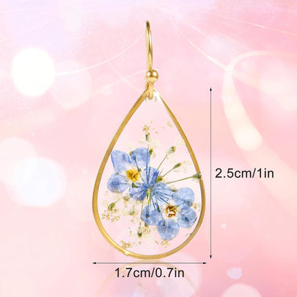 Flower Teardrop Earrings Forget Me Not 14K Gold Plated Dangle Elegant Sweet Pressed for Women Girls Tear Drop Jewelry -