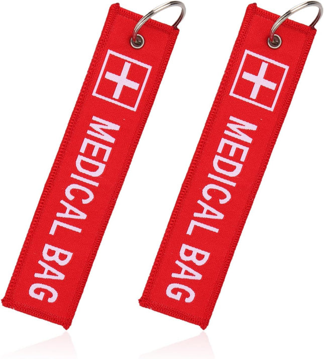 2pcs Medical Alert Tags for Bag Double-Sided Medic Equipment Device Luggage ID Tag Durable Red Keychain