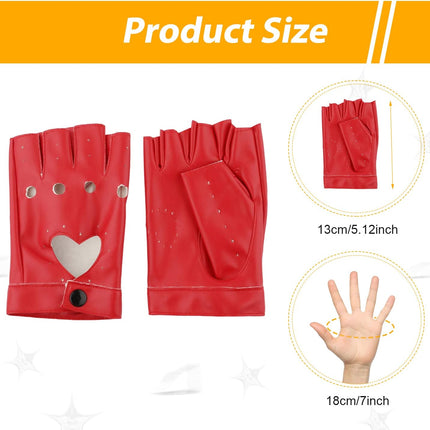 1 Pair Half Finger Leather Gloves - Stylish Red Fingerless Biker Punk for Halloween, Women, Girls, Cosplay, Performance