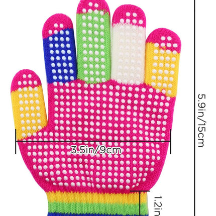 6 Pairs Kids Anti-Skid Magic Gloves, Multicolor Winter Warm Full Finger Mittens Stretchy Knitted Gloves for Boys and Girls -
