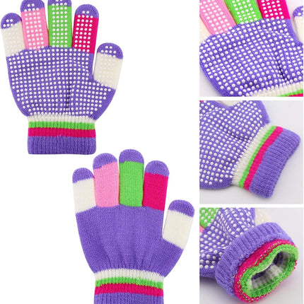 6 Pairs Kids Anti-Skid Magic Gloves, Multicolor Winter Warm Full Finger Mittens Stretchy Knitted Gloves for Boys and Girls -