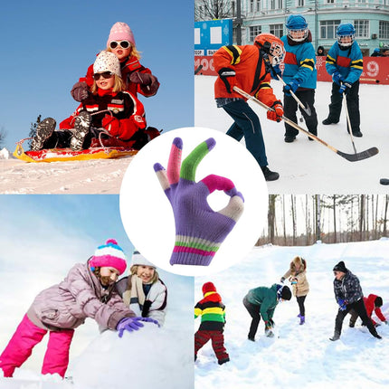 6 Pairs Kids Anti-Skid Magic Gloves, Multicolor Winter Warm Full Finger Mittens Stretchy Knitted Gloves for Boys and Girls -